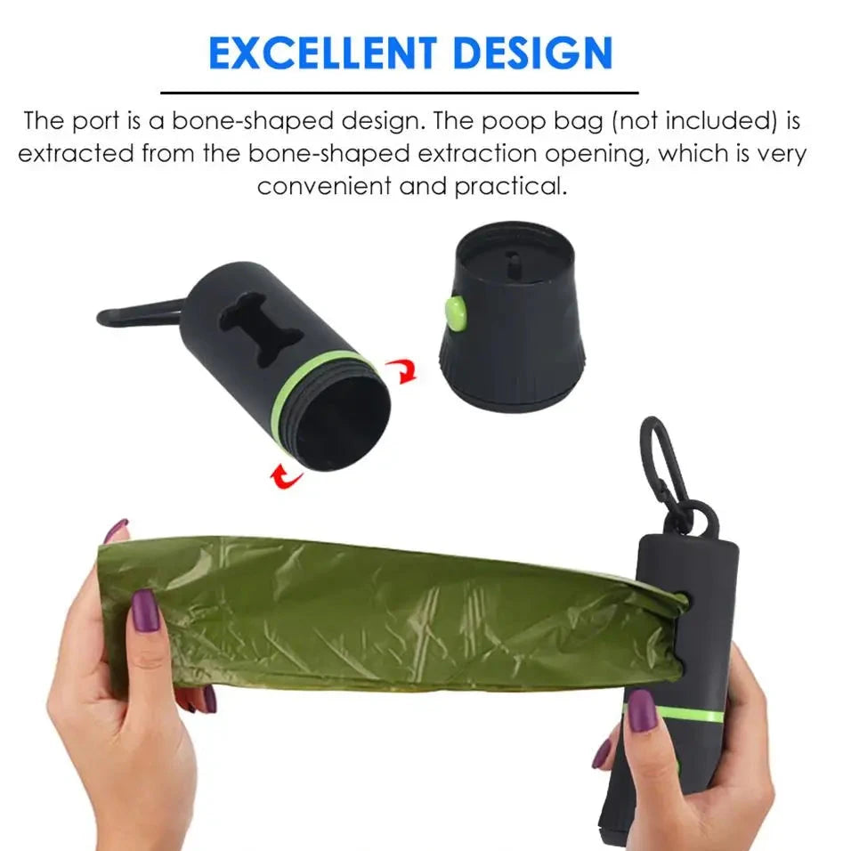 LED Flashlight Poop Bag Dispenser with Bone-Shaped Opening