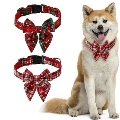 Christmas Dog Collar with Festive Bow – Adjustable &amp; Safe