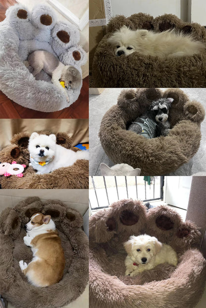 Fluffy Paw-Shaped Dog Bed for Small to Large Pets