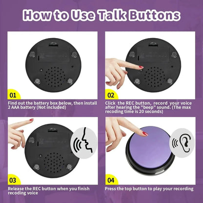 Dog communication buttons with 30-second voice recording – interactive buzzer toy for pet training and talking with dogs and cats.