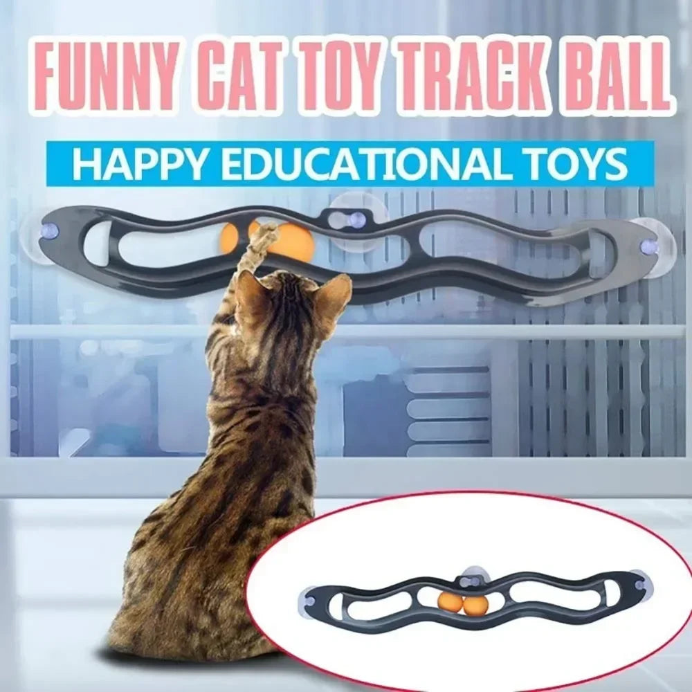 Curved Wall-Mounted Cat Track Toy – with Suction Cups &amp; Ping Pong Balls