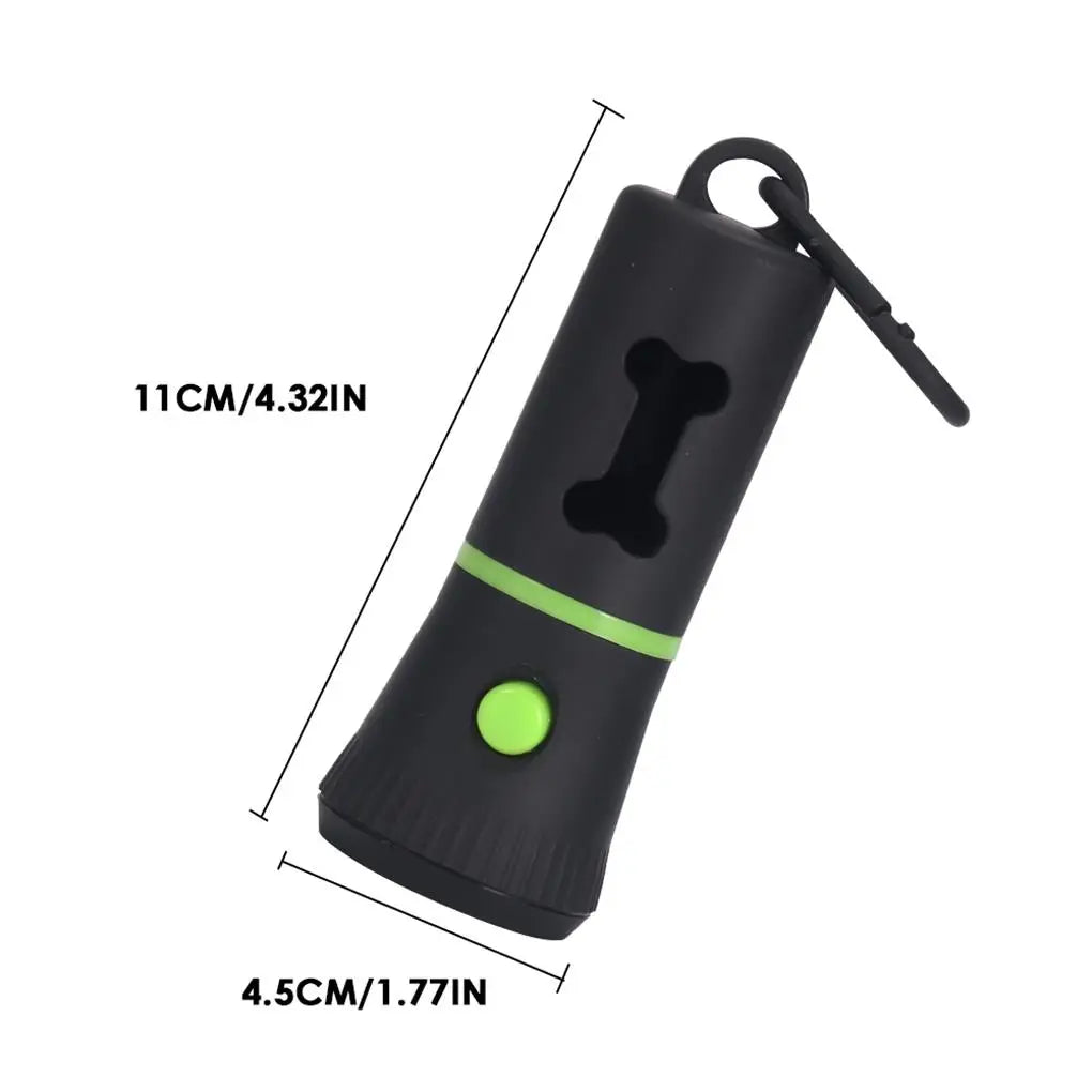 LED Flashlight Poop Bag Dispenser with Bone-Shaped Opening