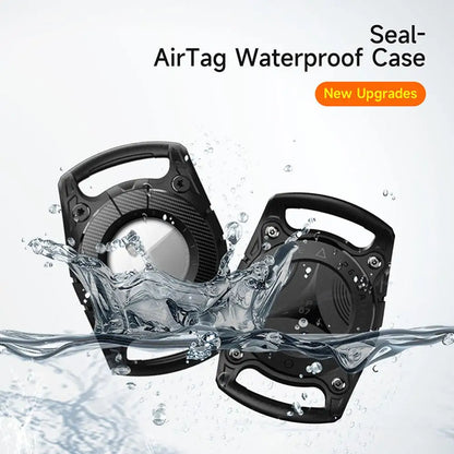 IP67 Waterproof Protective AirTag Case attached to a pet collar for GPS tracking