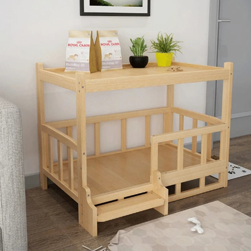 Wooden Large Dog Bed House with Upper and Lower Levels – Stylish, Durable Pet Furniture