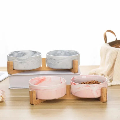 Ceramic Pet Bowl with Wooden Stand – Stylish, Non-Slip, &amp; Easy to Clean