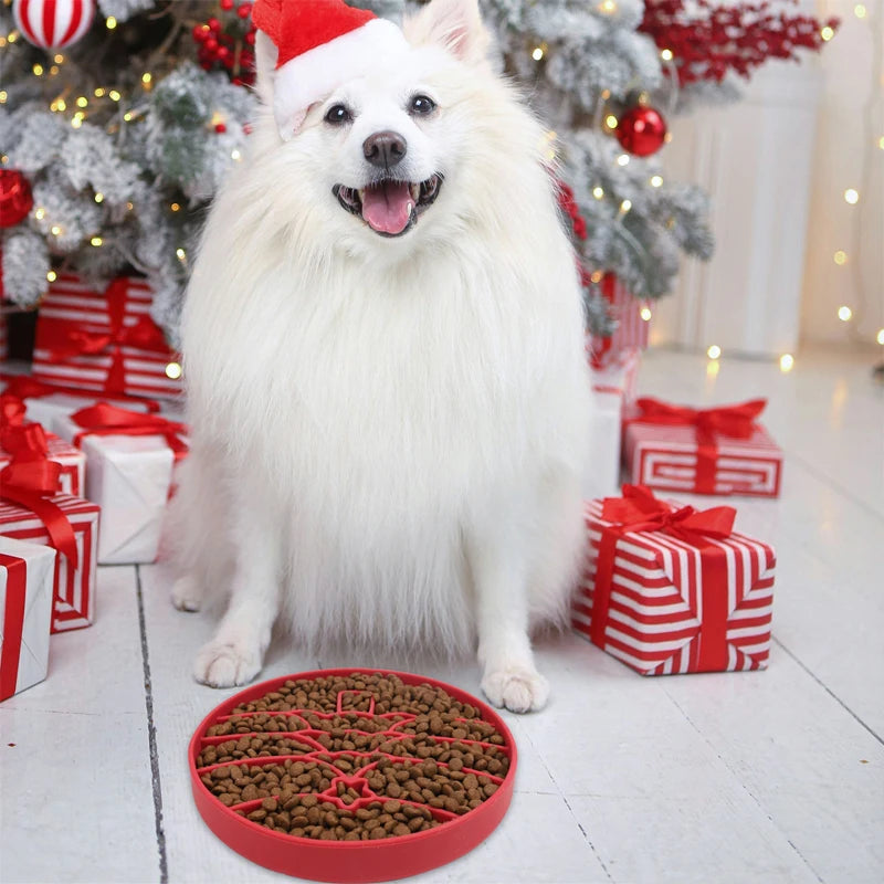 Christmas-Themed Silicone Slow Feeder Bowl – Fun &amp; Stress-Free Mealtime