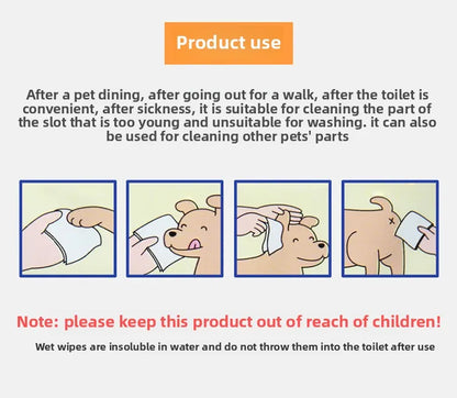 Pet-Specific Wet Wipes for Cats and Dogs – Odor-Eliminating Bottom Cleaning Wipes (100 Sheets)