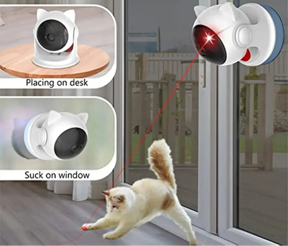 Automatic rechargeable interactive cat laser toy with 3 speeds, adjustable angles, and USB charging – ideal for cats and small dogs.