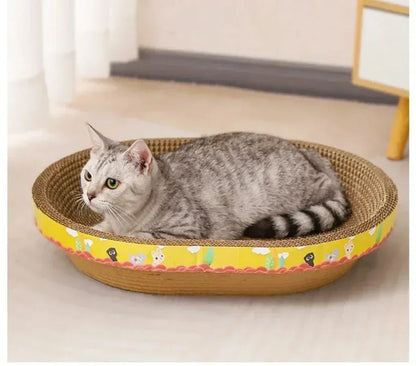 Oval Corrugated Cat Scratching Board – Claw Grinder, Bed &amp; Toy in One