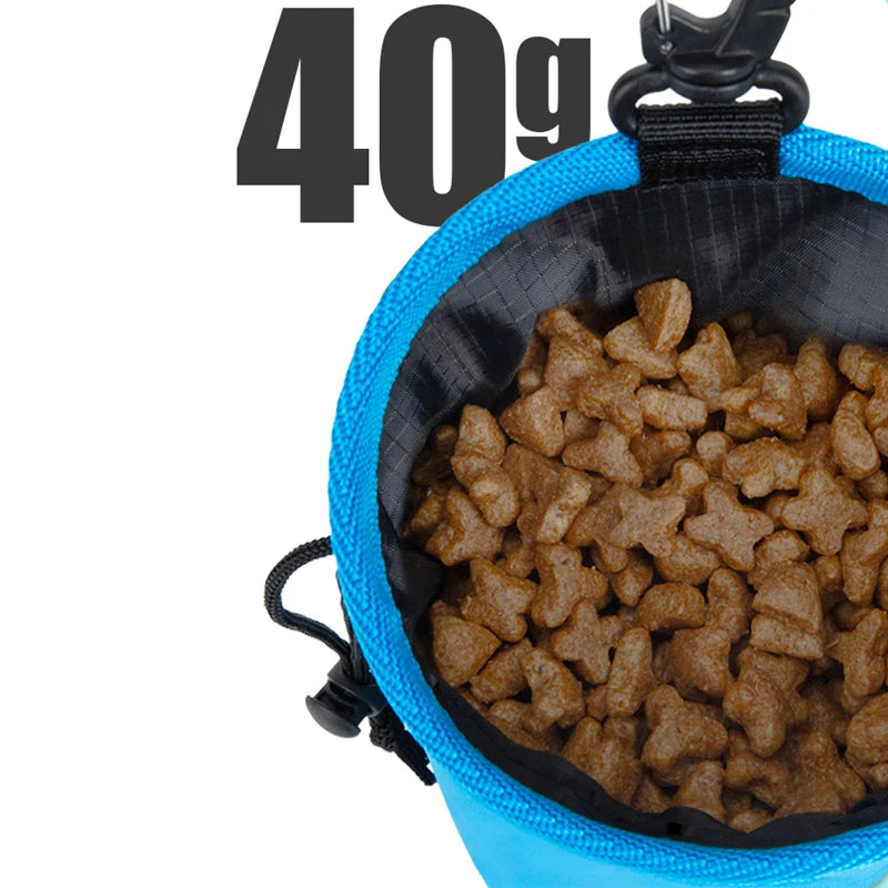 Outdoor Portable Dog Training Snack Bag for miniature breeds with clip-on design, quick-access treat pouch, and leash attachment.