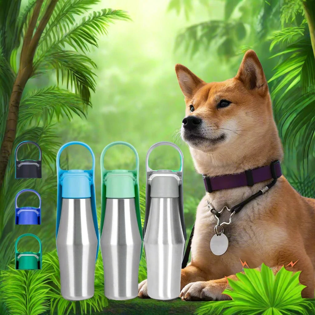 Stainless Steel 2-in-1 Dog Water Bottle and Bowl with Leakproof Insulation Design