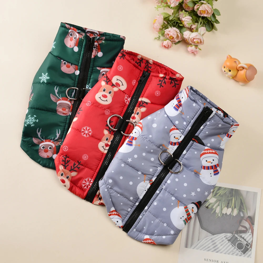 Christmas Dog Jacket with Zipper &amp; D-Ring – Warm, Windproof &amp; Stylish