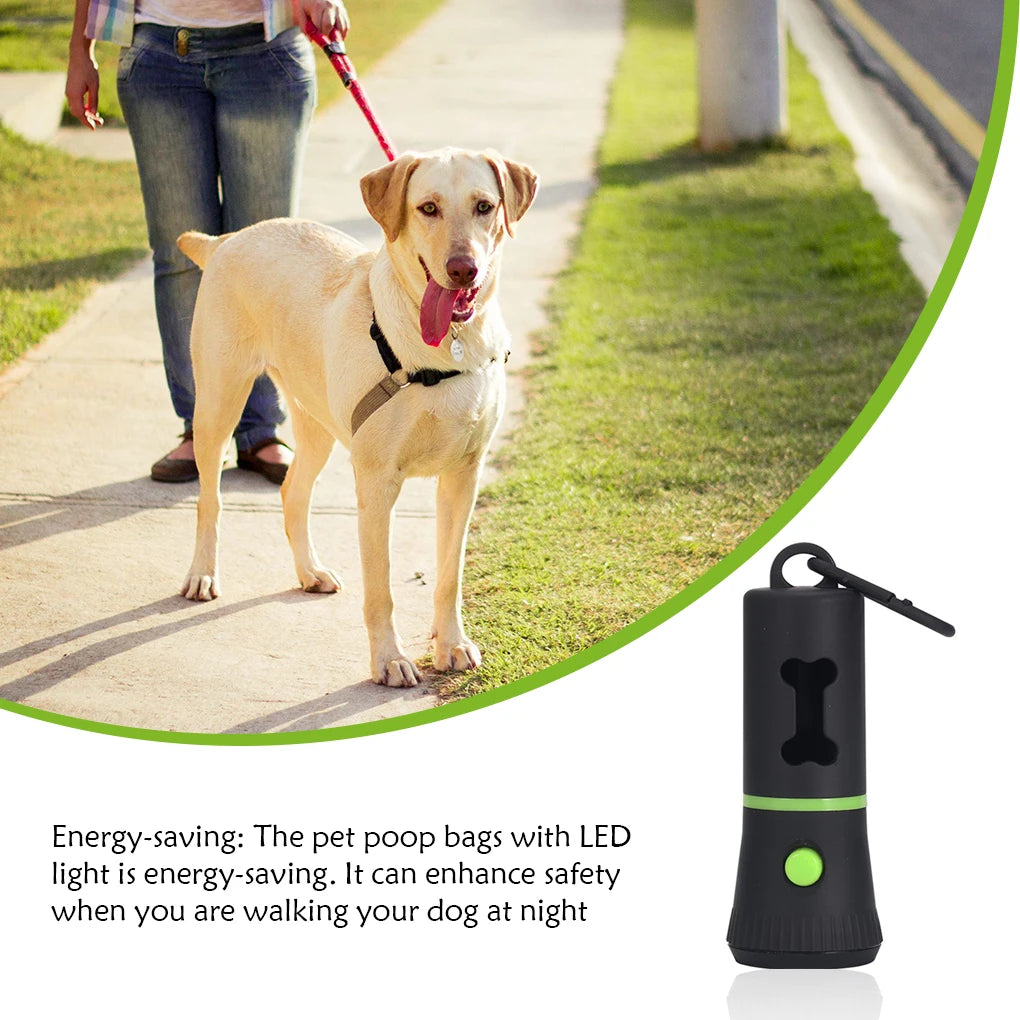 LED Flashlight Poop Bag Dispenser with Bone-Shaped Opening