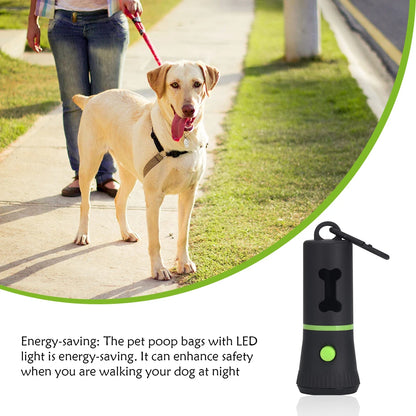 LED Flashlight Poop Bag Dispenser with Bone-Shaped Opening