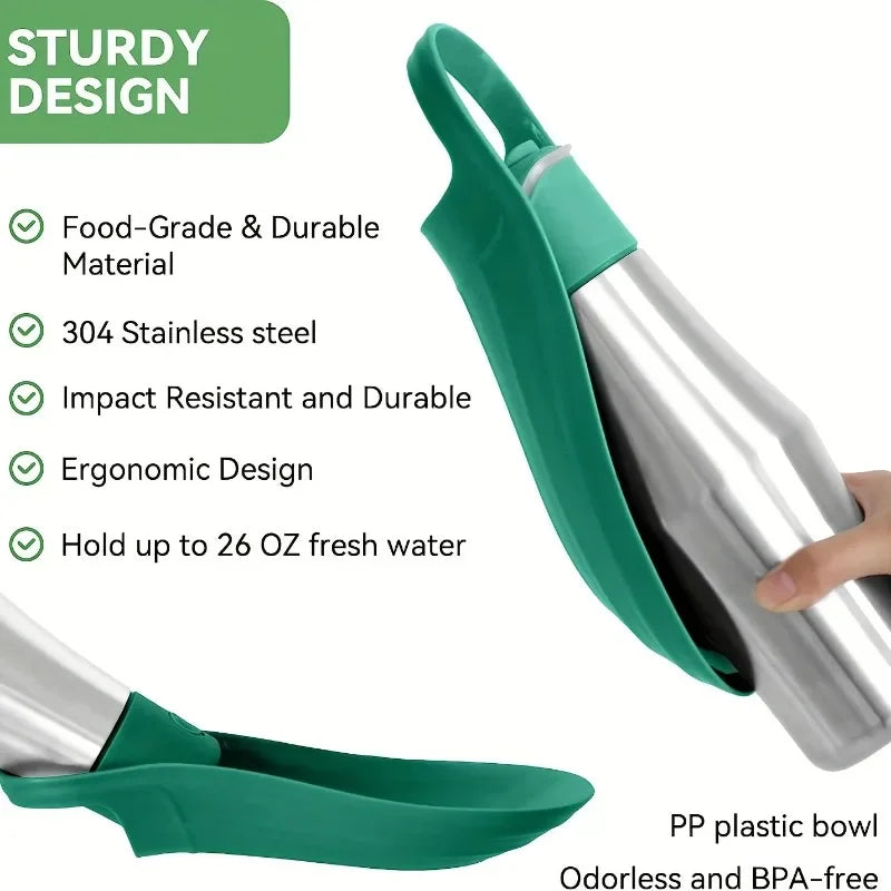 Stainless Steel 2-in-1 Dog Water Bottle and Bowl with Leakproof Insulation Design