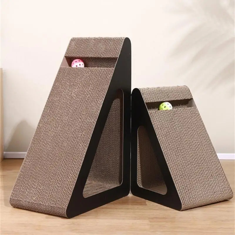 Triangular Cat Scratcher with Rotating Ball – Multiuse Claw Board for Play, Exercise &amp; Rest