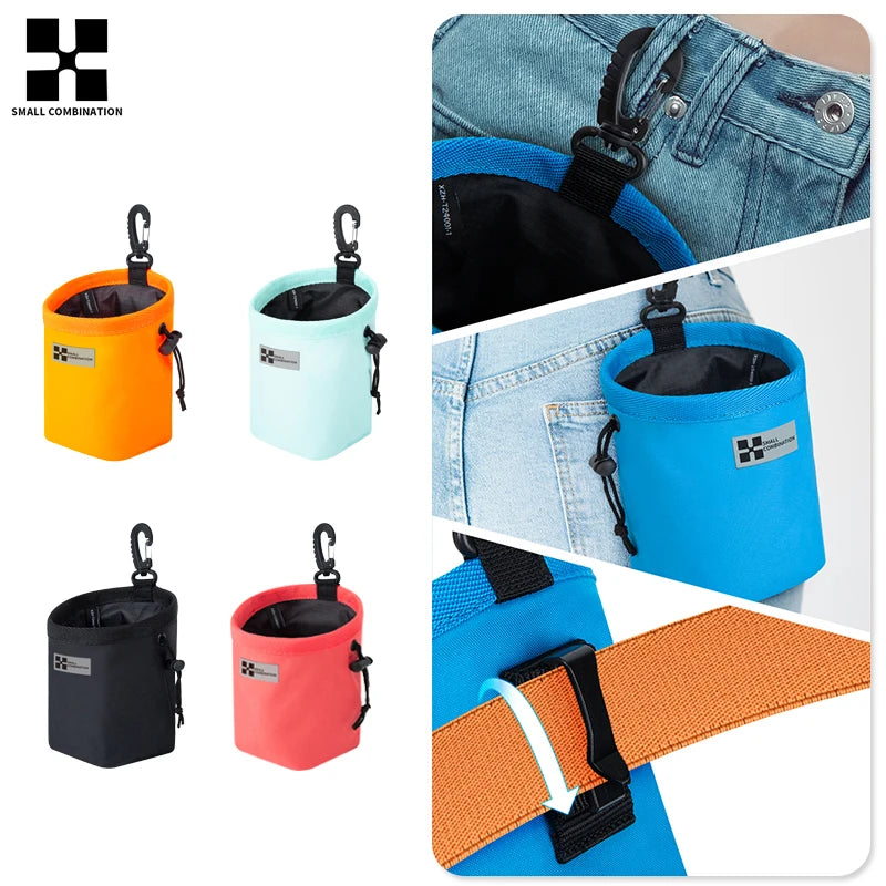 Outdoor Portable Dog Training Snack Bag for miniature breeds with clip-on design, quick-access treat pouch, and leash attachment.