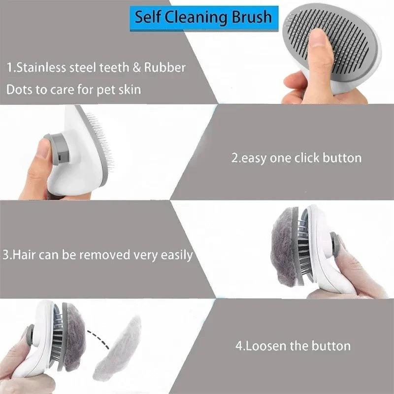 Self-Cleaning Pet Grooming Brush – One-Click Hair Removal for Cats &amp; Dogs