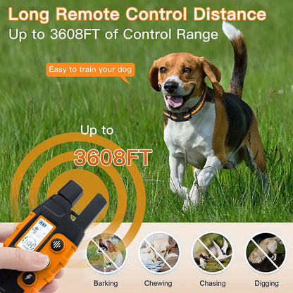 3300FT waterproof rechargeable dog training collar with remote, featuring beep, vibration, and shock modes for small, medium, and large dogs.