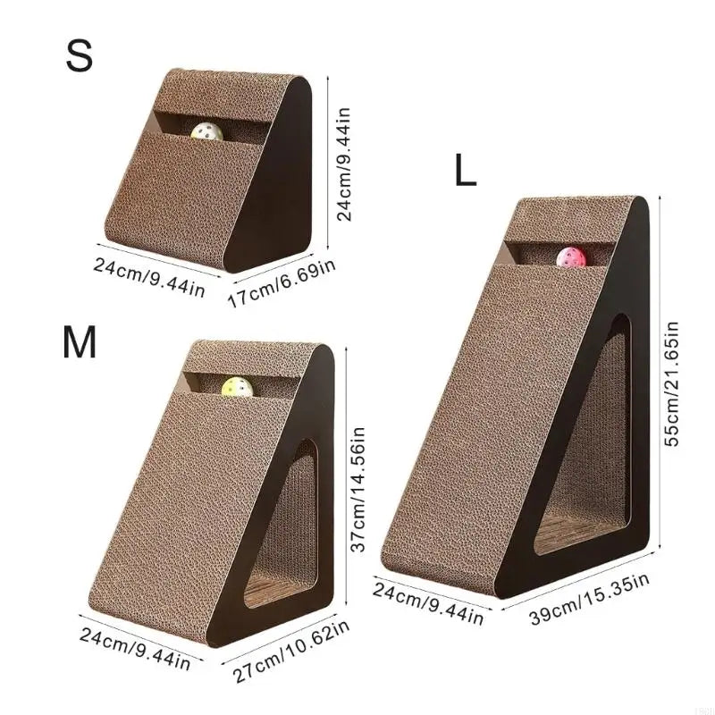 Triangular Cat Scratcher with Rotating Ball – Multiuse Claw Board for Play, Exercise &amp; Rest