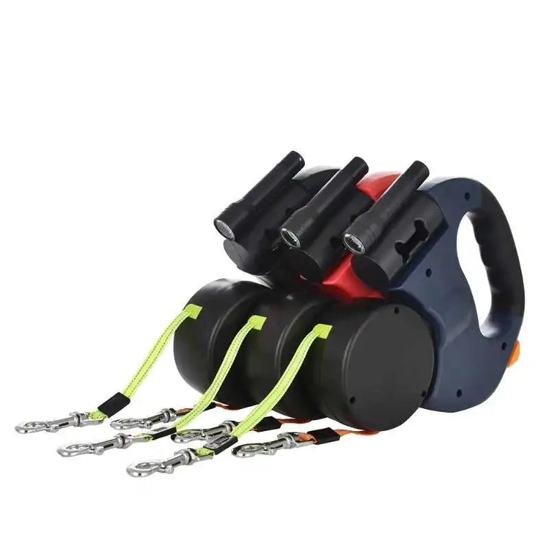 3M Dual Retractable Dog Leash with LED Flashlight &amp; Waste Bag Holder – 360° Tangle-Free Control