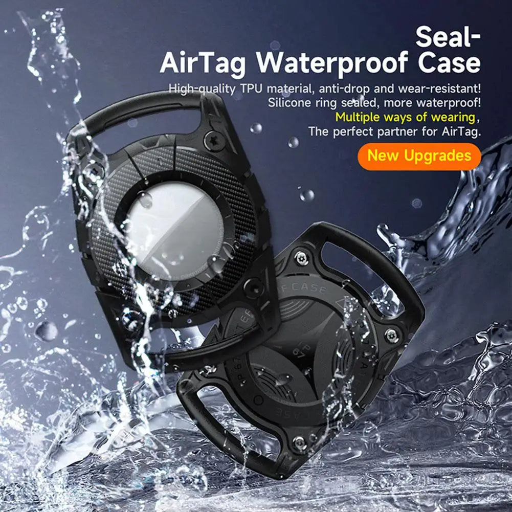 IP67 Waterproof Protective AirTag Case attached to a pet collar for GPS tracking