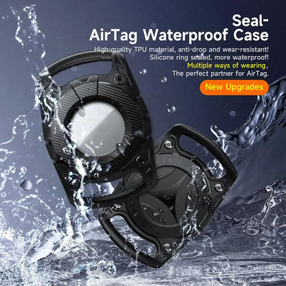 IP67 Waterproof Protective AirTag Case attached to a pet collar for GPS tracking