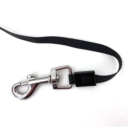 Retractable flexi dog leash in black with anti-slip handle and 3M or 5M nylon cord, designed for dogs of all sizes.