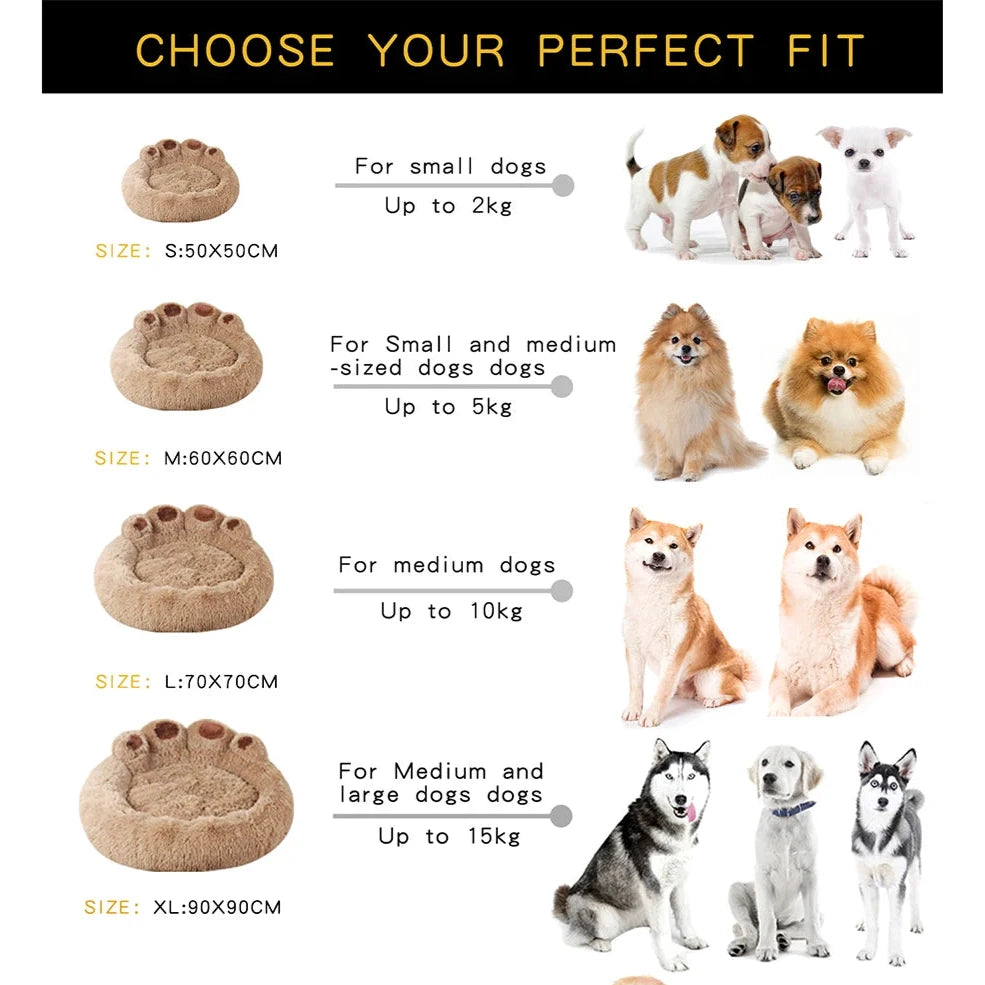 Fluffy Paw-Shaped Dog Bed for Small to Large Pets