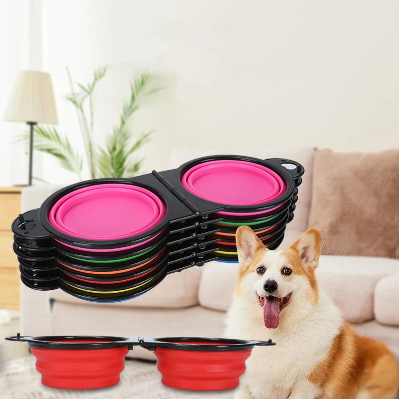 Collapsible Double Pet Bowl – Portable, Foldable &amp; Perfect for Travel