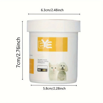 200pcs pet eye cleaning wipes in a resealable pack, designed to gently clean tear stains and eye discharge for dogs, cats, and puppies.