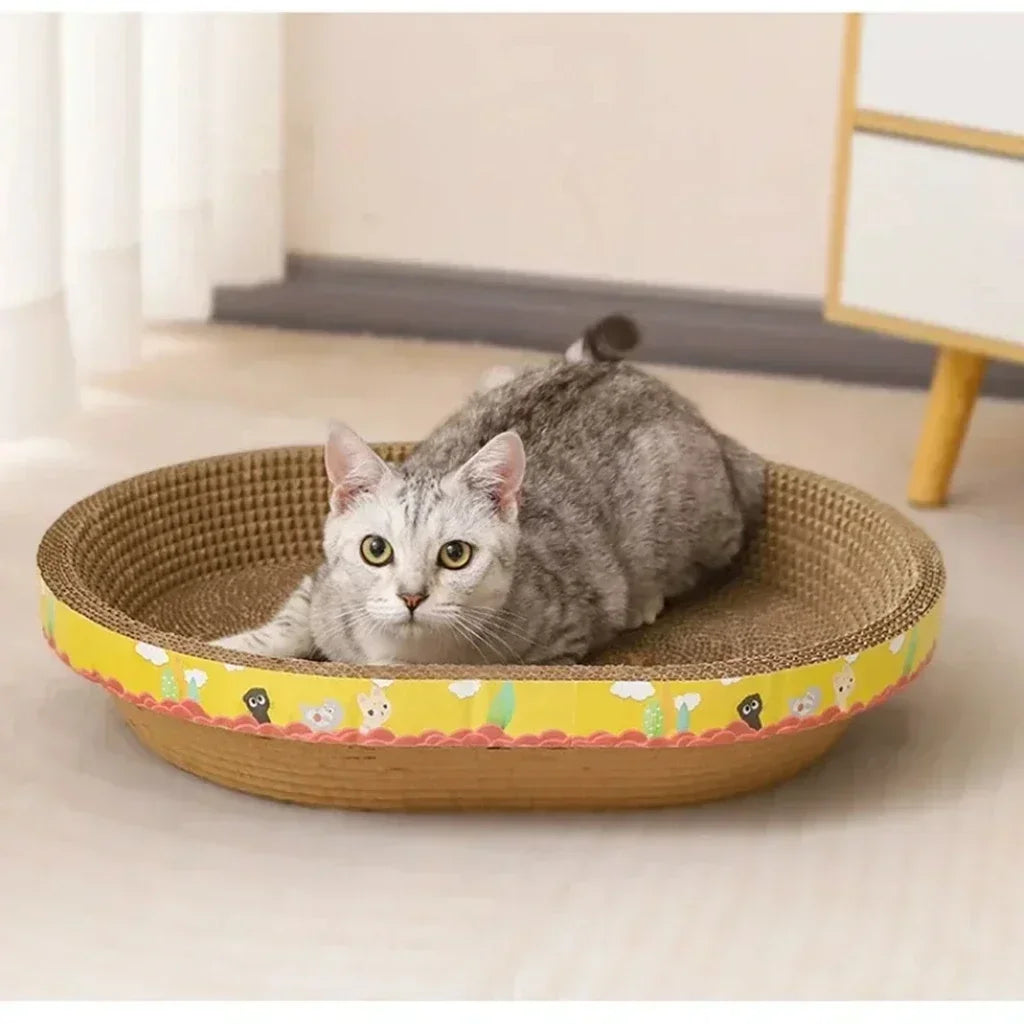 Oval Corrugated Cat Scratching Board – Claw Grinder, Bed &amp; Toy in One