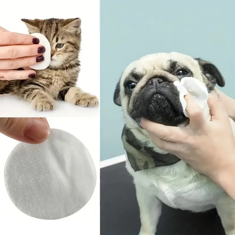 200pcs pet eye cleaning wipes in a resealable pack, designed to gently clean tear stains and eye discharge for dogs, cats, and puppies.
