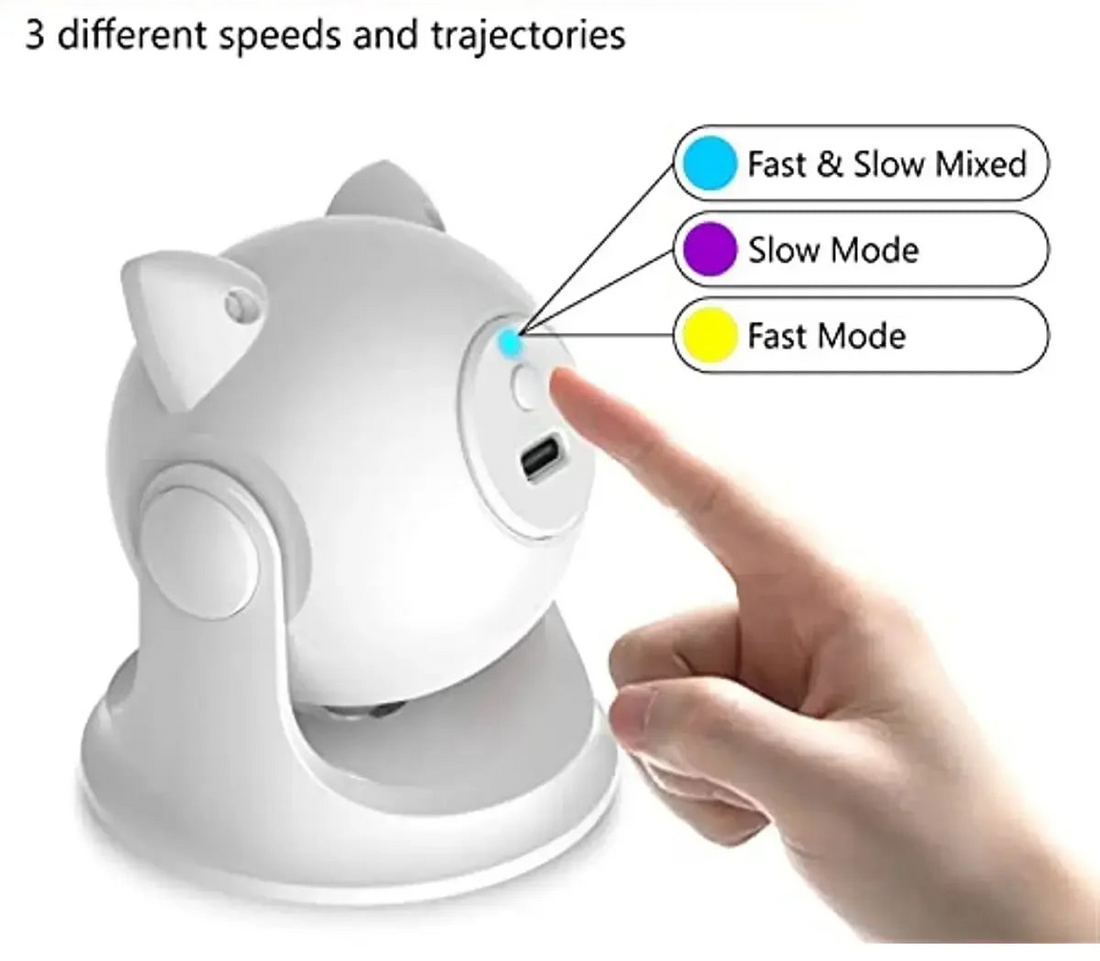 Automatic rechargeable interactive cat laser toy with 3 speeds, adjustable angles, and USB charging – ideal for cats and small dogs.