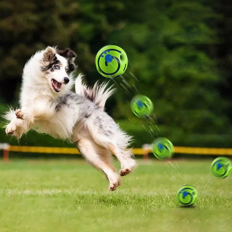 Interactive wobble wag giggle ball dog toy producing fun squeaky sounds without batteries
