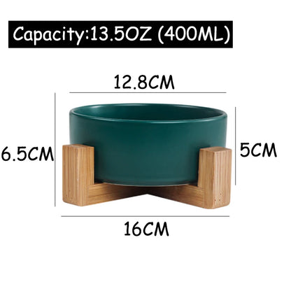 Ceramic Pet Bowl with Wooden Stand – Stylish, Non-Slip, &amp; Easy to Clean