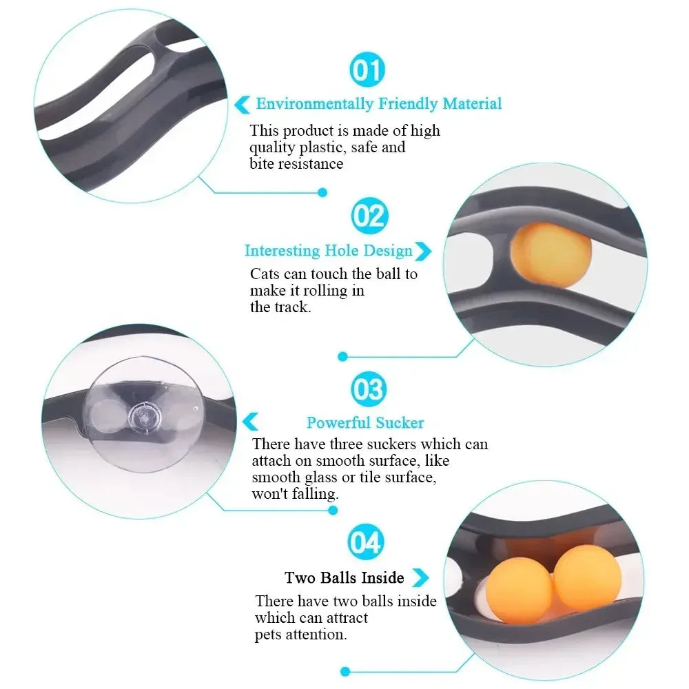 Curved Wall-Mounted Cat Track Toy – with Suction Cups &amp; Ping Pong Balls