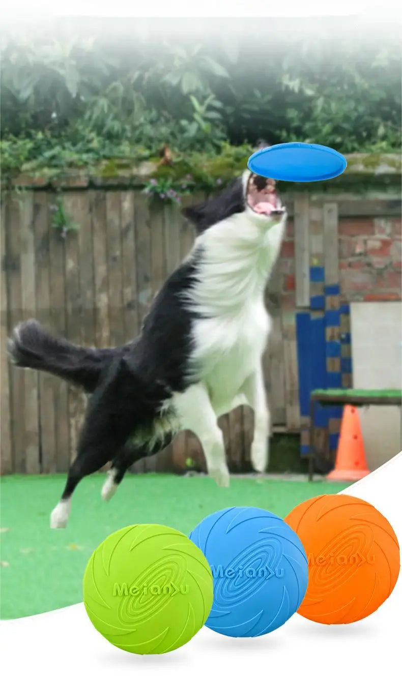 Durable bite-resistant flying disc dog toy for aggressive chewers, soft and elastic for outdoor play