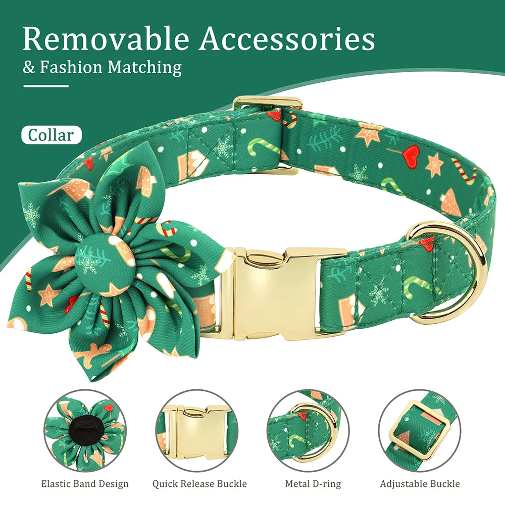 Christmas Dog Walking Set – Breathable Festive Harness, Collar &amp; Leash