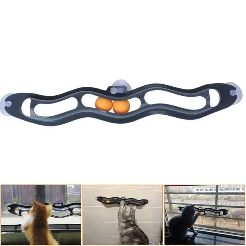 Curved Wall-Mounted Cat Track Toy – with Suction Cups &amp; Ping Pong Balls