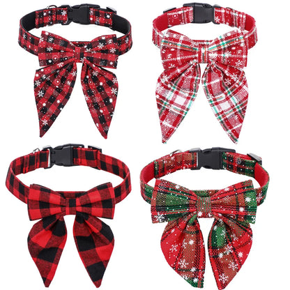 Christmas Dog Collar with Festive Bow – Adjustable &amp; Safe