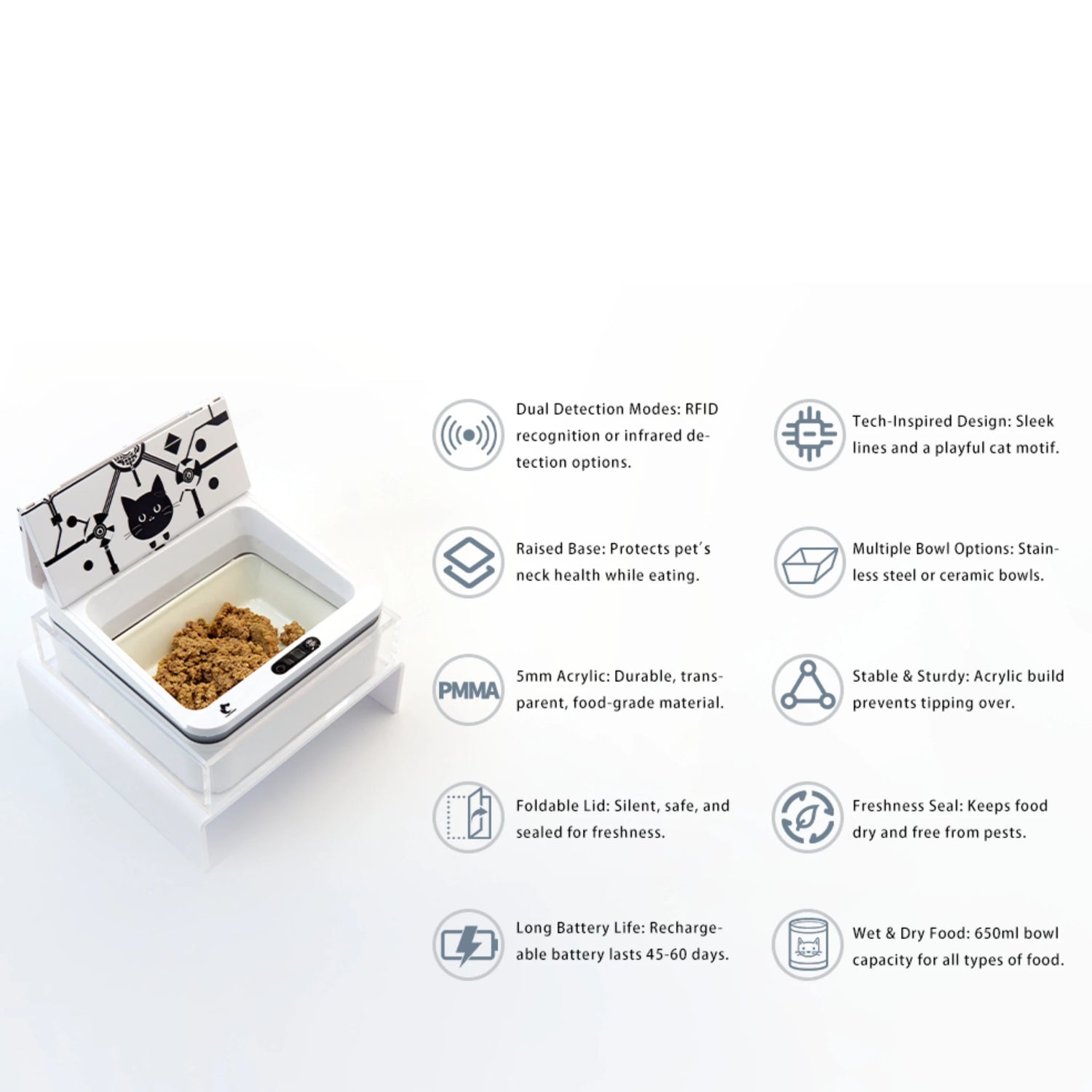 Smart RFID Cat Feeder – Automatic, Rechargeable &amp; Infrared-Sensing