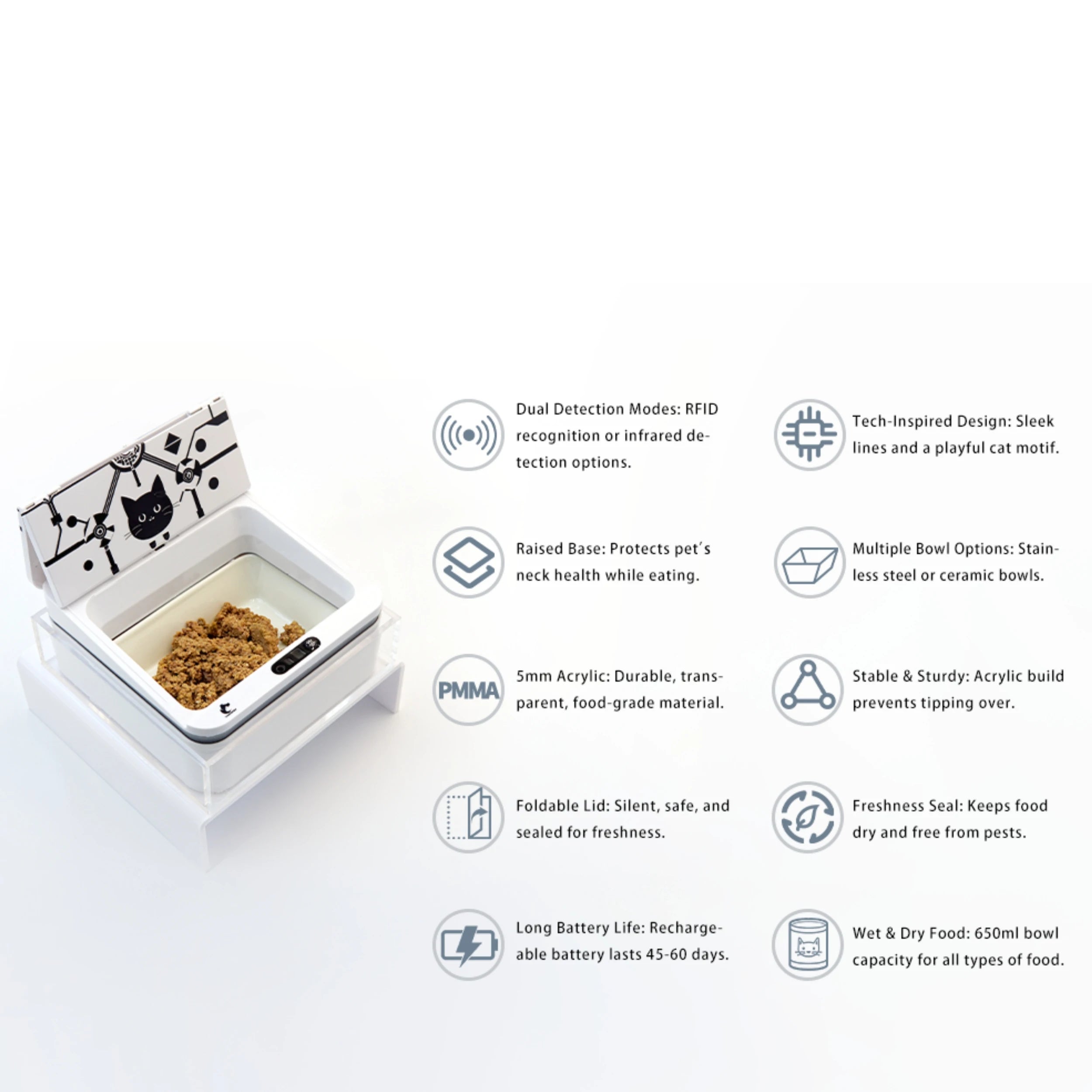 Smart RFID Cat Feeder – Automatic, Rechargeable &amp; Infrared-Sensing