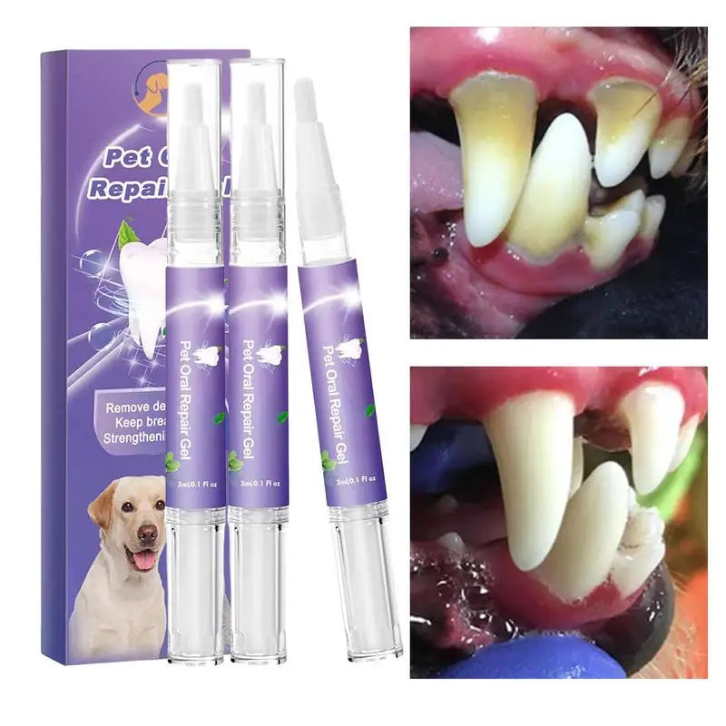 Natural pet oral repair gel toothpaste for dogs and cats with no-brush application, helps clean teeth, freshen breath, and repair gums.

