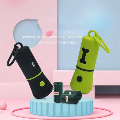 LED Flashlight Poop Bag Dispenser with Bone-Shaped Opening