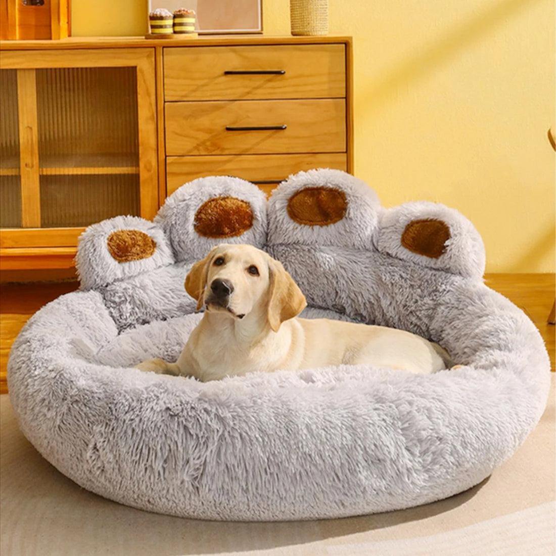 Fluffy Paw-Shaped Dog Bed for Small to Large Pets