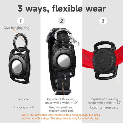 IP67 Waterproof Protective AirTag Case attached to a pet collar for GPS tracking