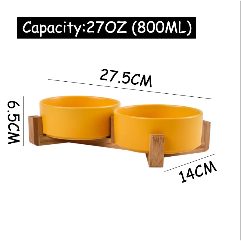 Ceramic Pet Bowl with Wooden Stand – Stylish, Non-Slip, &amp; Easy to Clean